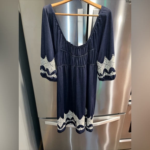 Uncle Frank BLUE DRESS MED BOHO Anthropologie white Crochet Knit Wide Neck 75203 - Picture 6 of 16